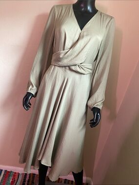 Billy J Long Sleeve Ruffle Front Wrap Maxi Dress in Sage Green